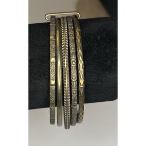 Vintage 5 Mixed Metal Textured Bangle Bracelet Set Boho Stack